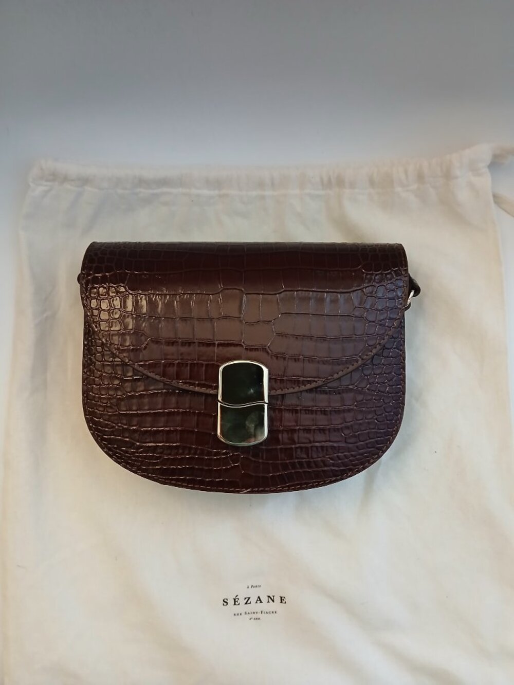 SEZANE "Claude" Brown Leather Crossbody Bag - Picture 2 of 11